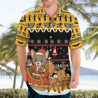 Egypt Christmas Hawaiian Shirt with Santa Cat Sleigh Reindeer Christmas Tree and Ancient Hieroglyphic - Wonder Print Shop