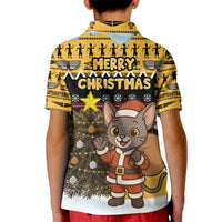 Egypt Christmas Kid Polo Shirt with Santa Cat Sleigh Reindeer Christmas Tree and Ancient Hieroglyphic - Wonder Print Shop
