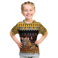 Egypt Christmas Kid T Shirt with Santa Cat Sleigh Reindeer Christmas Tree and Ancient Hieroglyphic - Wonder Print Shop