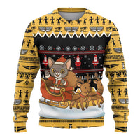 Egypt Christmas Ugly Christmas Sweater with Santa Cat Sleigh Reindeer Christmas Tree and Ancient Hieroglyphic - Wonder Print Shop