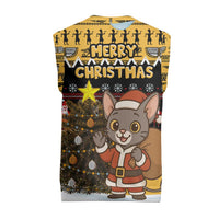 Egypt Christmas Knitted V-Neck Vest with Santa Cat Sleigh Reindeer Christmas Tree and Ancient Hieroglyphic - Wonder Print Shop