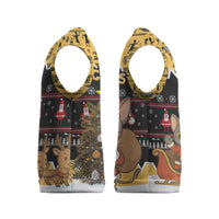 Egypt Christmas Knitted V-Neck Vest with Santa Cat Sleigh Reindeer Christmas Tree and Ancient Hieroglyphic - Wonder Print Shop