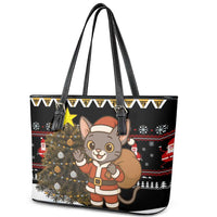 Egypt Christmas Leather Tote Bag with Santa Cat Sleigh Reindeer Christmas Tree and Ancient Hieroglyphic - Wonder Print Shop