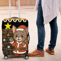 Egypt Christmas Luggage Cover with Santa Cat Sleigh Reindeer Christmas Tree and Ancient Hieroglyphic - Wonder Print Shop