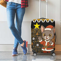 Egypt Christmas Luggage Cover with Santa Cat Sleigh Reindeer Christmas Tree and Ancient Hieroglyphic - Wonder Print Shop