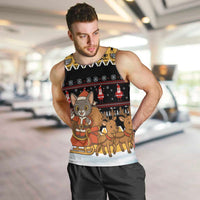 Egypt Christmas Men Tank Top with Santa Cat Sleigh Reindeer Christmas Tree and Ancient Hieroglyphic - Wonder Print Shop