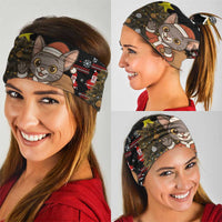 Egypt Christmas Neck Gaiter with Santa Cat Sleigh Reindeer Christmas Tree and Ancient Hieroglyphic - Wonder Print Shop