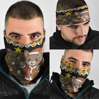Egypt Christmas Neck Gaiter with Santa Cat Sleigh Reindeer Christmas Tree and Ancient Hieroglyphic - Wonder Print Shop