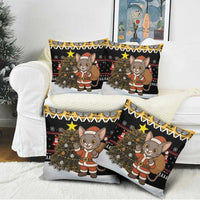 Egypt Christmas Pillow Cover with Santa Cat Sleigh Reindeer Christmas Tree and Ancient Hieroglyphic - Wonder Print Shop