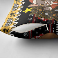 Egypt Christmas Pillow Cover with Santa Cat Sleigh Reindeer Christmas Tree and Ancient Hieroglyphic - Wonder Print Shop
