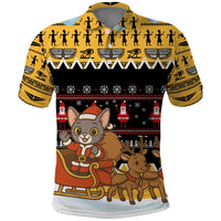 Egypt Christmas Polo Shirt with Santa Cat Sleigh Reindeer Christmas Tree and Ancient Hieroglyphic - Wonder Print Shop