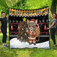 Egypt Christmas Quilt with Santa Cat Sleigh Reindeer Christmas Tree and Ancient Hieroglyphic - Wonder Print Shop