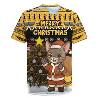 Egypt Christmas Rugby Jersey with Santa Cat Sleigh Reindeer Christmas Tree and Ancient Hieroglyphic - Wonder Print Shop