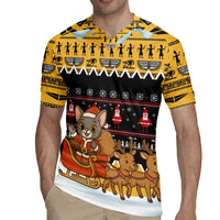 Egypt Christmas Rugby Jersey with Santa Cat Sleigh Reindeer Christmas Tree and Ancient Hieroglyphic - Wonder Print Shop