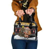Egypt Christmas Shoulder Handbag with Santa Cat Sleigh Reindeer Christmas Tree and Ancient Hieroglyphic - Wonder Print Shop