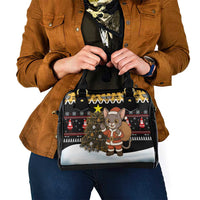 Egypt Christmas Shoulder Handbag with Santa Cat Sleigh Reindeer Christmas Tree and Ancient Hieroglyphic - Wonder Print Shop