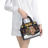 Egypt Christmas Shoulder Handbag with Santa Cat Sleigh Reindeer Christmas Tree and Ancient Hieroglyphic - Wonder Print Shop