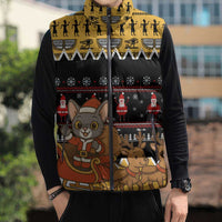 Egypt Christmas Sleeveless Puffer Jacket with Santa Cat Sleigh Reindeer Christmas Tree and Ancient Hieroglyphic - Wonder Print Shop