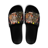 Egypt Christmas Slide Sandals with Santa Cat Sleigh Reindeer Christmas Tree and Ancient Hieroglyphic - Wonder Print Shop