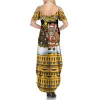 Egypt Christmas Summer Maxi Dress with Santa Cat Sleigh Reindeer Christmas Tree and Ancient Hieroglyphic - Wonder Print Shop