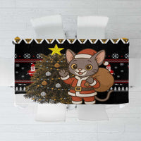 Egypt Christmas Tablecloth with Santa Cat Sleigh Reindeer Christmas Tree and Ancient Hieroglyphic - Wonder Print Shop