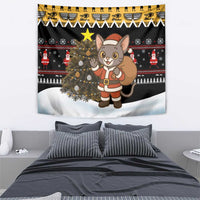 Egypt Christmas Tapestry with Santa Cat Sleigh Reindeer Christmas Tree and Ancient Hieroglyphic - Wonder Print Shop