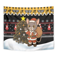 Egypt Christmas Tapestry with Santa Cat Sleigh Reindeer Christmas Tree and Ancient Hieroglyphic - Wonder Print Shop