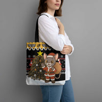 Egypt Christmas Tote Bag with Santa Cat Sleigh Reindeer Christmas Tree and Ancient Hieroglyphic - Wonder Print Shop