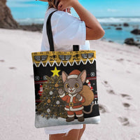 Egypt Christmas Tote Bag with Santa Cat Sleigh Reindeer Christmas Tree and Ancient Hieroglyphic - Wonder Print Shop