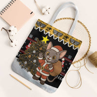 Egypt Christmas Tote Bag with Santa Cat Sleigh Reindeer Christmas Tree and Ancient Hieroglyphic - Wonder Print Shop