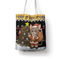 Egypt Christmas Tote Bag with Santa Cat Sleigh Reindeer Christmas Tree and Ancient Hieroglyphic - Wonder Print Shop