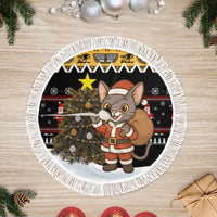 Egypt Christmas Tree Skirt with Santa Cat Sleigh Reindeer Christmas Tree and Ancient Hieroglyphic - Wonder Print Shop