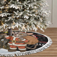 Egypt Christmas Tree Skirt with Santa Cat Sleigh Reindeer Christmas Tree and Ancient Hieroglyphic - Wonder Print Shop