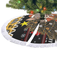 Egypt Christmas Tree Skirt with Santa Cat Sleigh Reindeer Christmas Tree and Ancient Hieroglyphic - Wonder Print Shop