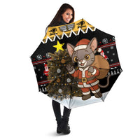 Egypt Christmas Umbrella with Santa Cat Sleigh Reindeer Christmas Tree and Ancient Hieroglyphic - Wonder Print Shop