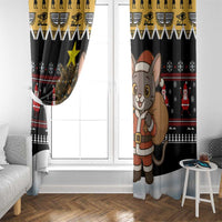 Egypt Christmas Window Curtain with Santa Cat Sleigh Reindeer Christmas Tree and Ancient Hieroglyphic - Wonder Print Shop