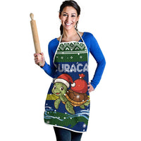 Curacao Christmas Apron with Santa Turtle Ocean Waves Snowflakes and Holiday Gift Design - Wonder Print Shop