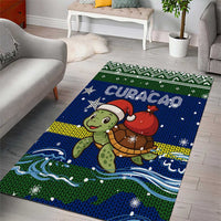 Curacao Christmas Area Rug with Santa Turtle Ocean Waves Snowflakes and Holiday Gift Design - Wonder Print Shop