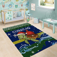Curacao Christmas Area Rug with Santa Turtle Ocean Waves Snowflakes and Holiday Gift Design - Wonder Print Shop