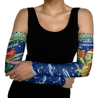 Curacao Christmas Arm Sleeves with Santa Turtle Ocean Waves Snowflakes and Holiday Gift Design - Wonder Print Shop