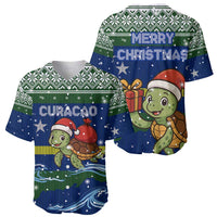 Curacao Christmas Baseball Jersey with Santa Turtle Ocean Waves Snowflakes and Holiday Gift Design - Wonder Print Shop