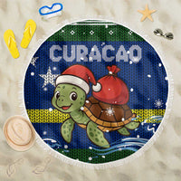 Curacao Christmas Beach Blanket with Santa Turtle Ocean Waves Snowflakes and Holiday Gift Design - Wonder Print Shop