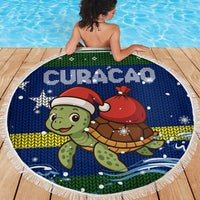 Curacao Christmas Beach Blanket with Santa Turtle Ocean Waves Snowflakes and Holiday Gift Design - Wonder Print Shop