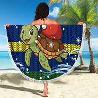 Curacao Christmas Beach Blanket with Santa Turtle Ocean Waves Snowflakes and Holiday Gift Design - Wonder Print Shop