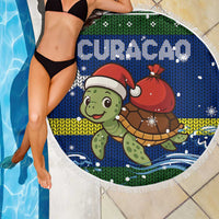 Curacao Christmas Beach Blanket with Santa Turtle Ocean Waves Snowflakes and Holiday Gift Design - Wonder Print Shop