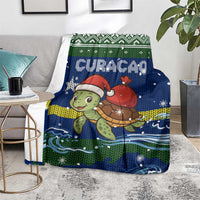 Curacao Christmas Blanket with Santa Turtle Ocean Waves Snowflakes and Holiday Gift Design - Wonder Print Shop