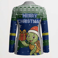 Curacao Christmas Blazer with Santa Turtle Ocean Waves Snowflakes and Holiday Gift Design - Wonder Print Shop