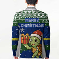 Curacao Christmas Blazer with Santa Turtle Ocean Waves Snowflakes and Holiday Gift Design - Wonder Print Shop