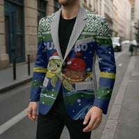Curacao Christmas Blazer with Santa Turtle Ocean Waves Snowflakes and Holiday Gift Design - Wonder Print Shop