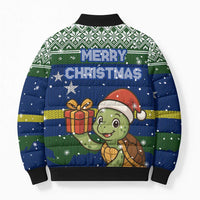 Curacao Christmas Bomber Puffer Jacket with Santa Turtle Ocean Waves Snowflakes and Holiday Gift Design - Wonder Print Shop